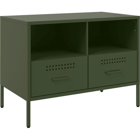 Mobile TV multimediale scaffale per televisione televisore buffet sala da pranzo soggiorno camera da letto oliva 68 x 39 x 50,5 cm acciaio verde 020028269