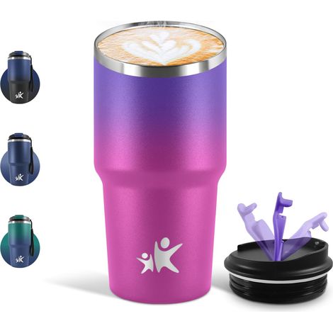 Mug Isotherme 600 ML, Réutilisable, Tasse Isotherme pour Café, Acier Inoxydable 304, Emporter, Double Paroi, Étanche Gobelet de Voyage, Anti-fuite - Violet (1/5)
