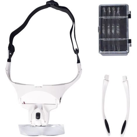Loupe frontale éclairée avec 2 LED pour la lecture, tous les travaux de précision, les réparations, la couture, la bijouterie, les montres et l'artisanat - 5 lentilles amovibles (1,0X à 3,5X) (1/5)