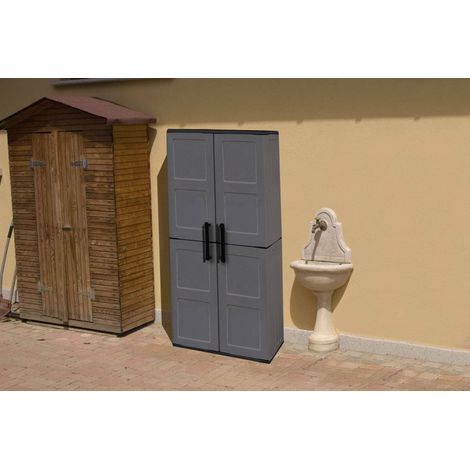Dmora Armario para exteriores o interiores multiusos, estantes de polipropileno de 2 puertas y 3 ajustables, 100% Made in Italy, 68x37h163 cm, color gris, con embalaje reforzado (1/5)