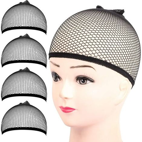 Bonnet à perruque, 4 pièces filet noir, résille fermée pour perruque, doublure tressage femme (1/5)