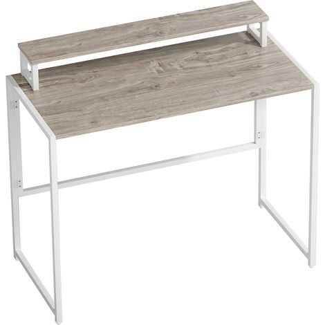 Scrivania Pieghevole Salvaspazio 100x48x87,5 cm con Stand per Monitor Rimovibile in Accaio Bianco e Legno (1/5)