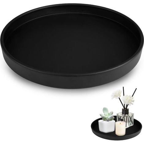 Plateau Decoratif, Plateau Rond, Plateaus Décoratif Rond en Métal pour Table, Salle de Bain ou Cuisine, Idéal Cosmétiques, Plantes, Bougies, Livres, Bijoux (Noir Mat, Diamètre 20 cm) (1/5)