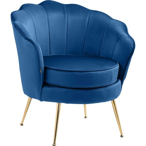 Poltrona lounge sedia imbottita con cuciture decorative rivestimento in velluto blu e gambe in metallo oro FAL101553