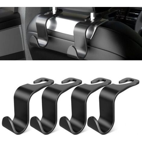 Lot de 4 crochets pour dossier de siège de voiture - Accessoires de voiture pour intérieur - En plastique noir - Convient pour sacs à main, sacs de courses, vêtements, boîte à outils portable-Crezuo