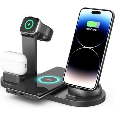 Station de charge sans fil 4 en 1, chargeur multi-appareils pour téléphones, montres et écouteurs, compatible avec la plupart des appareils mobiles