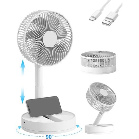 Ventilador de mesa de 8 pulgadas - Recargable - 4 velocidades - Temporizador de 8 horas - Rotación de 90° - Uso continuo - Blanco (1/5)