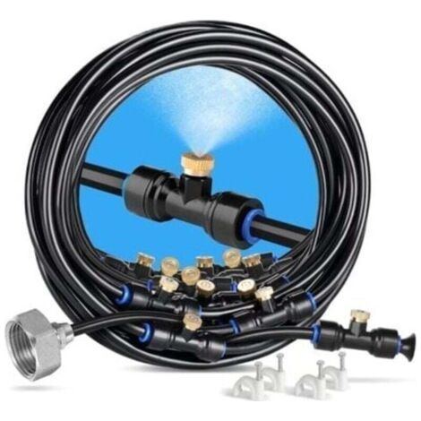 Aiperq Brumisateur Exterieur, 18M Brumisateur Terrasse avec 20 Buse Brumisateur +6 Buses de Rechange+1Adaptateur (en Laiton, 3/4\") Brumisateur pour Patio Jardin Serre Trampoline pour Parc Aq (1/4)