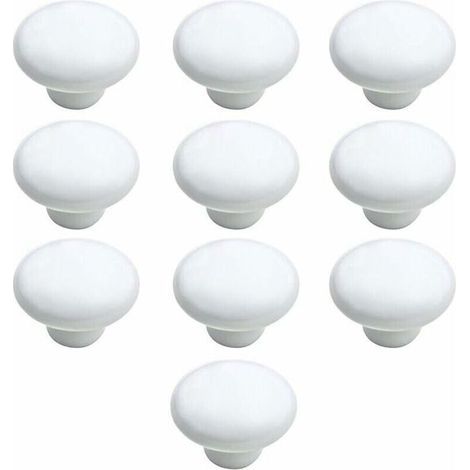HONORNIC - Bouton Porte 10 PCS 33mm Céramique Poignée Porte de Cuisine Armoire à Tiroirs Porte Boutons Blanc (1/5)