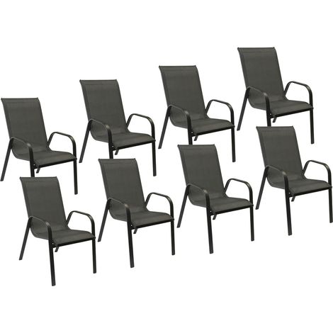 Happy Garden – Lot de 8 chaises de jardin MARBELLA en textilène gris – Aluminium anthracite – Confort assise souple – Charge max 120kg – Résistantes aux U.V