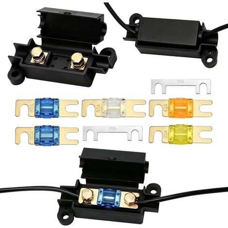 2 Pcs Car Mechanical Fuse Holder with 5pcs Fuses 20/40/60/80/100A Circuit Fuse Adapter for Cars, Trucks, Machines, Generators, Audio Systems (1/5)