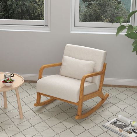 Poltrona a dondolo imbottita con braccioli, 64,5 x 92 x 81,5 cm, beige chiaro HAVRYA (1/5)