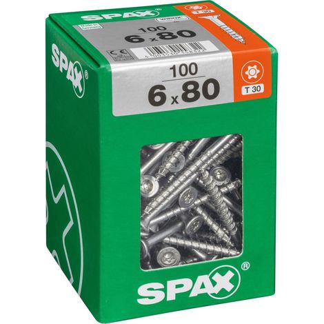 Set 100 viti SPAX Torx in acciaio a testa svasata, Diam.6 mm x L.80 mm SPAX