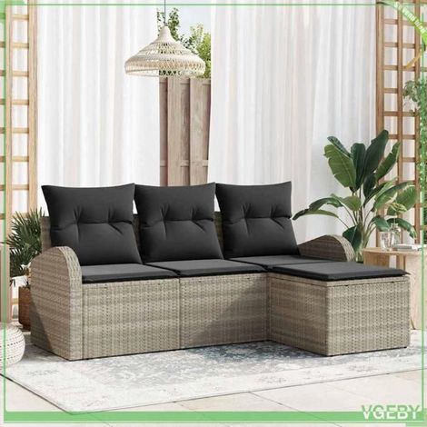 Ensemble canapé de jardin - FAFEICY - Design modulaire - Gris clair - Polyrotin anti-UV - Coussins déhoussables (1/5)