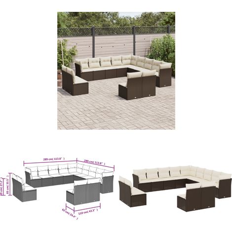 13-tlg. Garten-Sofagarnitur mit Kissen Braun Poly Rattan - Gartensofas - Outdoor Möbel - Lounge Set - Gartenlounge - Rattan Sofa - Home & Living (1/3)