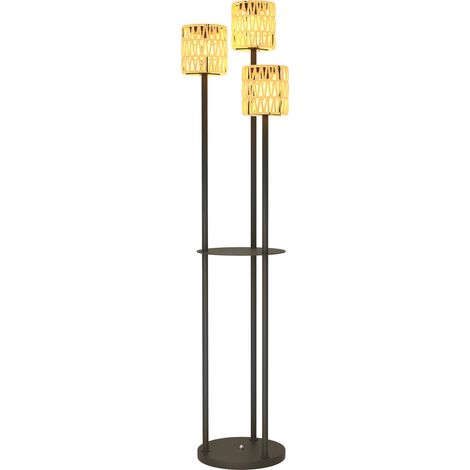 Lampada Solare da Esterno in stile Boho Ø37x144 cm con Ripiano Centrale in Rattan PE e Acciaio Nero e Giallo