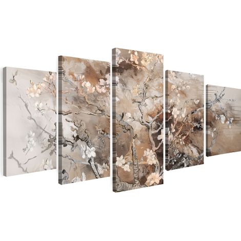 MULTI-PANEL WALL ART Set of 5 Almond Blossom - Abstract - Beige 100x50 cm