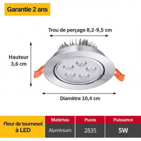Spot encastrable LED multi-lentilles 5W blanc neutre 4000K Ø10,4 cm perçage 8,2-9,5 cm 5w 10.4 cm 8.2-9 100 g – Livraison gratuite