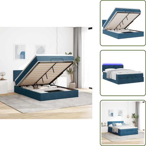 vidaXL Cadre de lit ottoman avec matelas bleu foncé 140x190 cm velours (1/5)