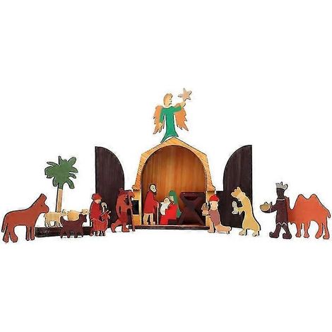 Crèche unique en bois représentant la Nativité de Jésus (1/5)