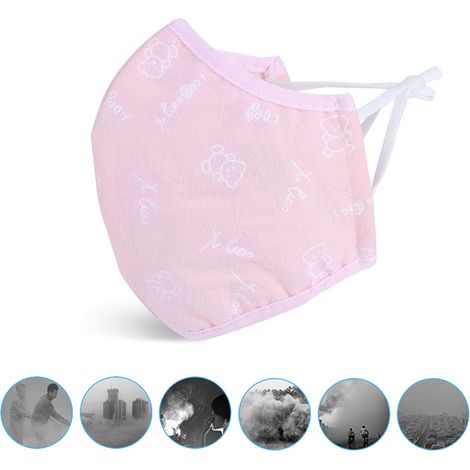 Masque anti-poussière respirant pour homme et femme, usage quotidien, anti-smog, lavable, imprimé rose (1/5)