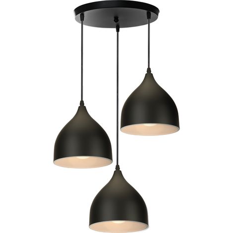 Pendelleuchte, 3 Flammig Moderne Hängeleuchten mit Lampenschirm, Kronleuchter aus Metall für Kücheninsel Schwarz - Runde Basis (1/5)
