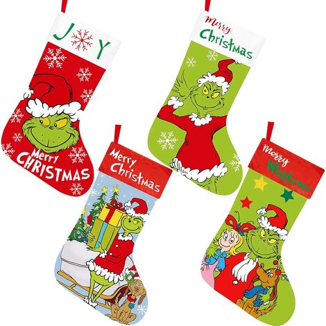 Lot de 4 bas de Noël, grands bas de 45 cm, décorations de Noël, bas cadeaux de bonbons, adaptés à la cheminée (1/5)