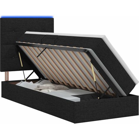 Cama de almacenamiento LED con colchón Negro 90 x 200 cm Tela vidaXL (1/5)