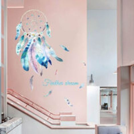 Stickers Muraux Attrape Rêves Autocollant Mural Plume Fleur Décoration Murale Salon Chambre Bébé Fille Pépinière Enfant (81×59cm) (1/5)