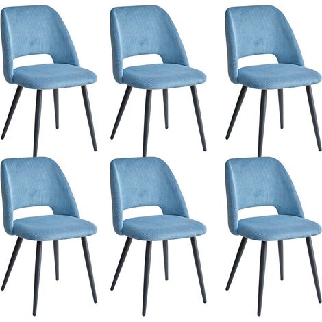 Wokaka Lot de 6 chaises - Chaises de salle à manger en velours rayé - Pieds en métal - Bleu (1/5)
