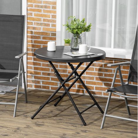 Gartentisch Ø80x73 cm dunkelgrau aus Stahl und HDPE in Holzoptik klappbar für 4 Personen (1/5)