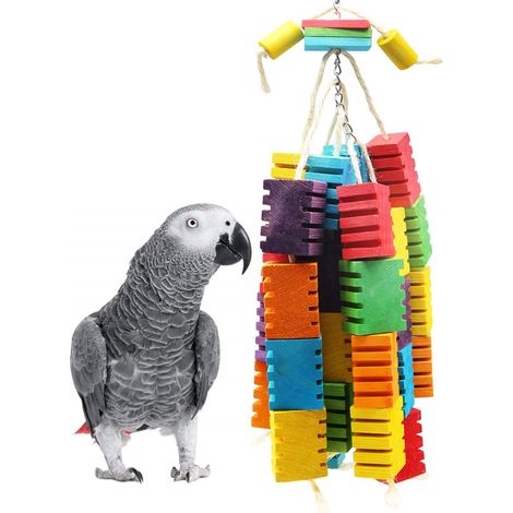Jouet à mâcher pour perroquet, grand perchoir suspendu coloré, accessoire de jeu et de forage pour oiseaux (1/5)