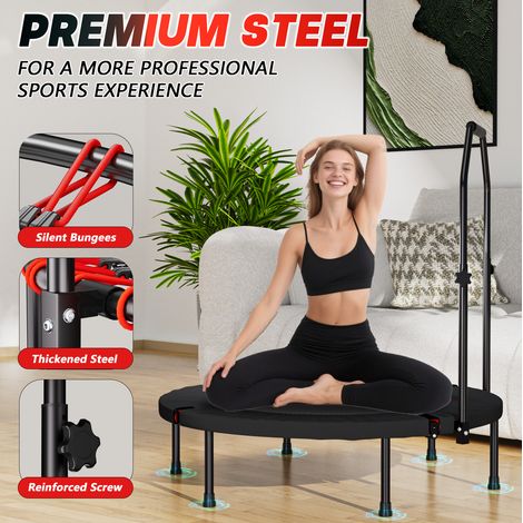 Trampolino fitness pieghevole 101 cm in acciaio nero, maniglia regolabile, salvaspazio FloraGrace (1/5)
