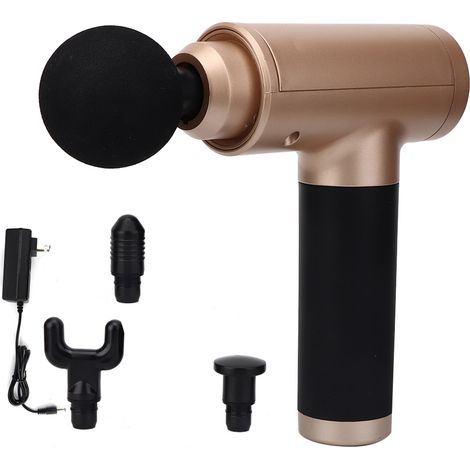 Pistolet de massage sans fil 6 niveaux, recharge par induction, soulagement des douleurs musculaires et fatigue, couleur champagne, prise américaine 100-240V (1/5)