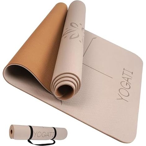 Tapis De Yoga - 183 x 61 cm - Épaisseur 6 mm - Lignes D Alignement - Surface TPE Double Face - Non Glissant - Pour Yoga Pilates Fitness - 1 Pièce (1/3)