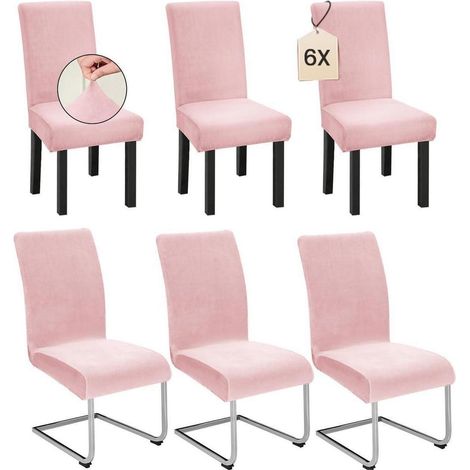 6er Set Stuhlhussen Samt für Schwingstühle, Stretchbezug Rosa, Waschbar (1/5)