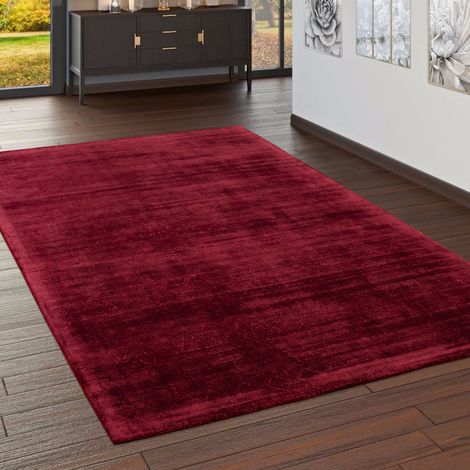 Paco Home Wohnzimmer-Teppich, Kurzflor-Teppich Handgearbeitet, Einfarbig In Rot 80x150 cm