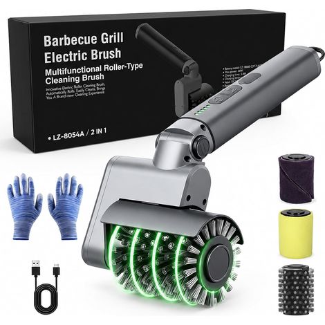 Brosse électrique améliorée 2026 pour barbecue extérieur, nettoyeur rotatif sans fil 3 en 1 avec 3 vitesses, tête réglable, nettoyant robuste pour grilles en fonte et en acier inoxydable (1/5)