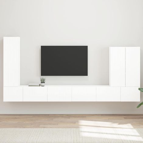 TV-Wandregal-Set Wandmontiert 6 pcs Hochglanz Weiß
