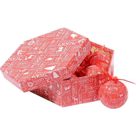 Dmora Box 7 Weihnachtskugeln, Fantasy geschrieben, Set Sortiment Weihnachtskugeln, Box Set sechseckigen Weihnachtsbaum, Durchmesser 7,5cm, Rot und Weiß