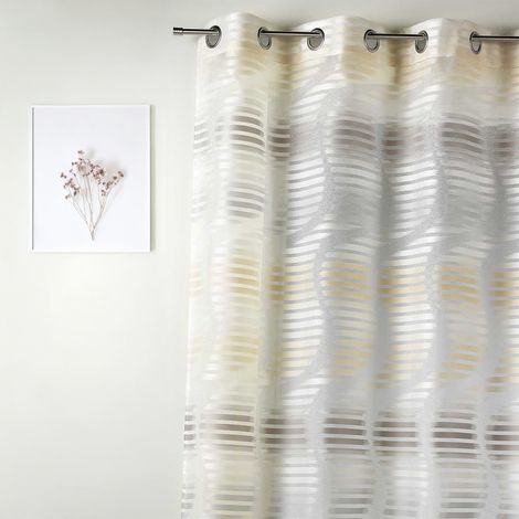 Voilage en jacquard fantaisie à rayures verticales ondulées Gris clair 140x240 cm
