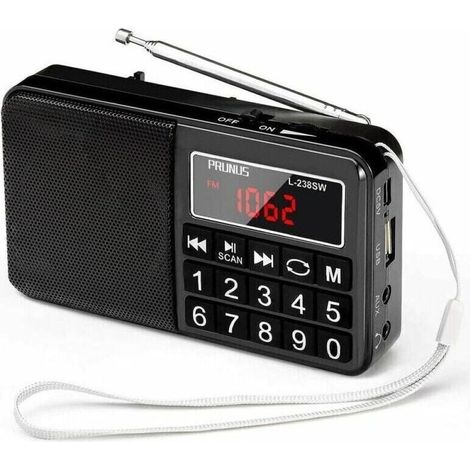 Radio portable FM/AM (MW)/SW/USB/Micro-SD/MP3, stations de diffusion avec grands boutons et écran, radio portable rechargeable 800 mAh (noir) (1/4)