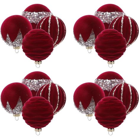 16 Pièces Boules de Noël Rouges Suspendues 6cm en Plastique Floqué (1/5)