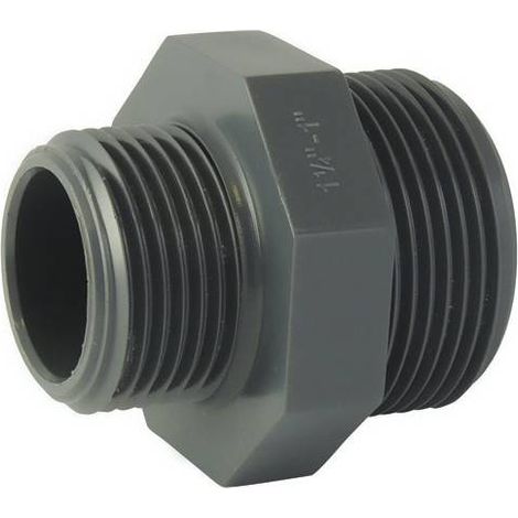 Mamelon réduit mâle-mâle PVC-U à visser PN16 – Raccord fileté 1'' – Résistance chimique et anticorrosion – Pour réseaux hydrauliques – Ezfitt