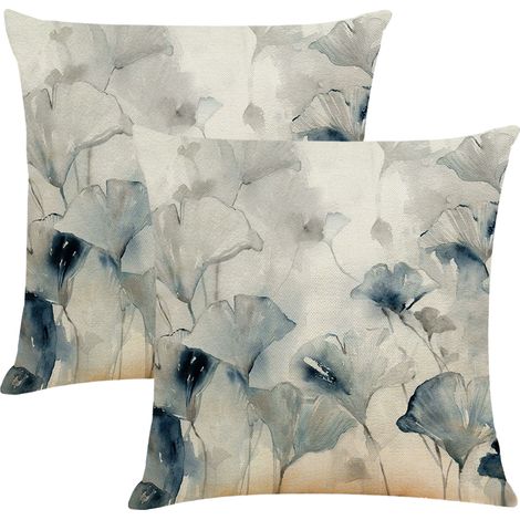 Housses coussin imperméables 50x50 cm lot de 2 avec motifs fleurs abstraites peinture encre, adapté pour extérieur et intérieur (1/5)