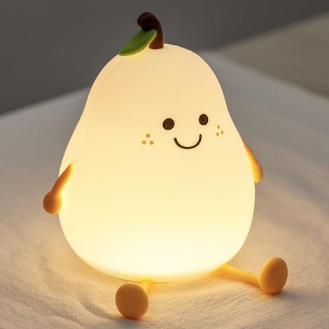 Forme Poire Créative Veilleuse Enfant avec Fonction Minuterie, 7 Couleurs Lumière LED Veilleuse Enfant, Rechargeable Avec de USB, Lampe de Chevet Veilleuse pour Les cadeaux de Vacances et Les Chambres (1/5)