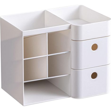 Organiseur de bureau avec 2 tiroirs - Porte-stylos multifonction pour le bureau - Organiseur de papeterie - Joli pot à crayons pour bureau (1/5)