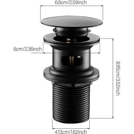 Bonde de Lavabo avec Trop Plein, Bonde de Lavabo Pop Up Valve, Bonde Lavabo Salle de Bain Noir, Bonde Lavabo Universel (Noir) (1/4)