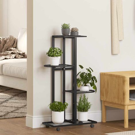 Blumenständer 4-Etagen mit Rollen 44x23x80 cm Schwarz Eisen