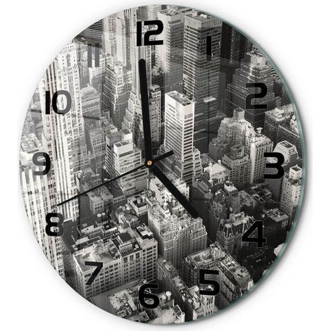 Horloge Murale Ronde pour Chambre Verre Trempé Silencieuse Sans Tic-Tac Vol d'oiseau à New York fi 30 cm (1/5)